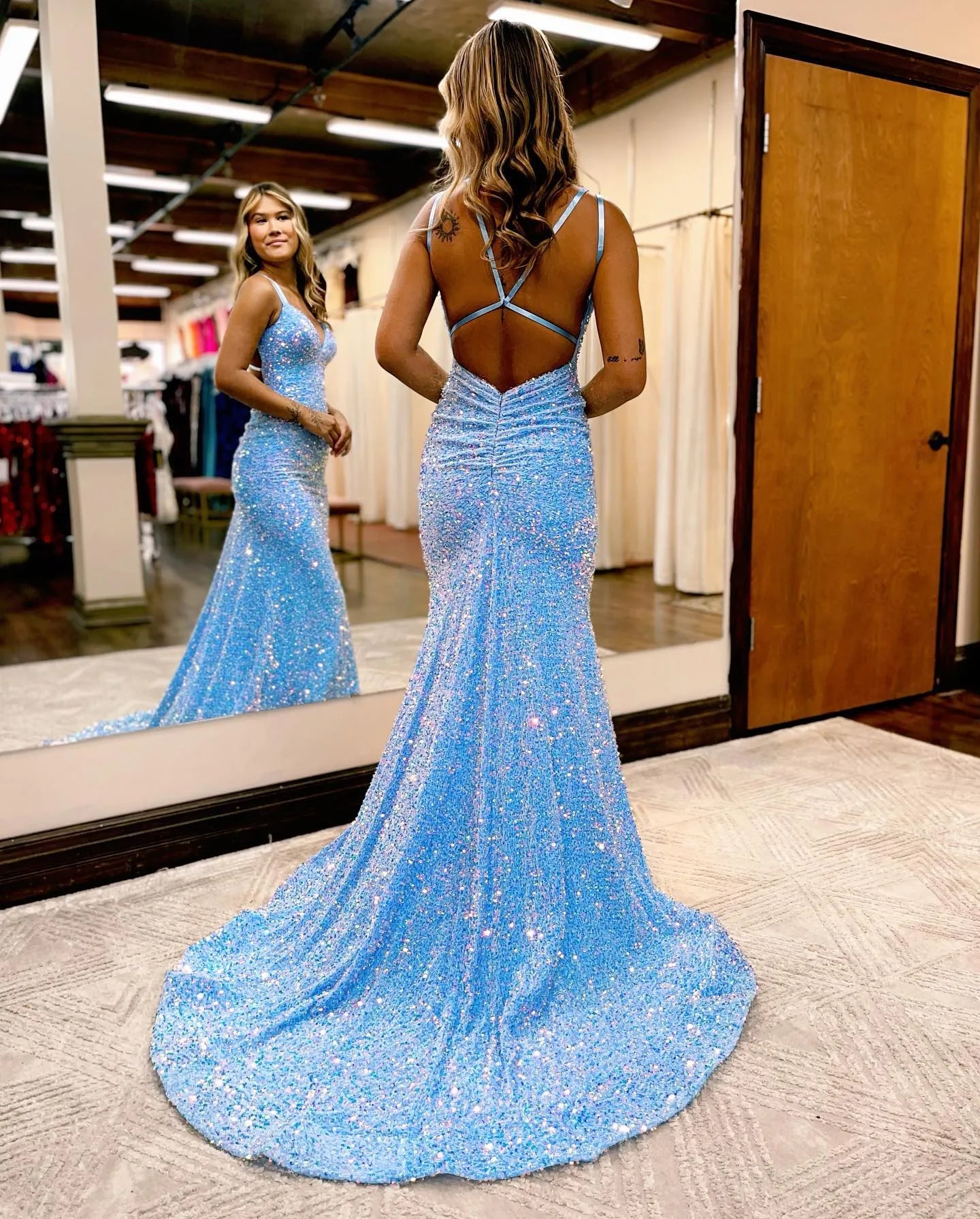 Wholesale Gorgeous Mermaid V-Neck Court Train Sequined Prom Dress prom dresses with long sleeves